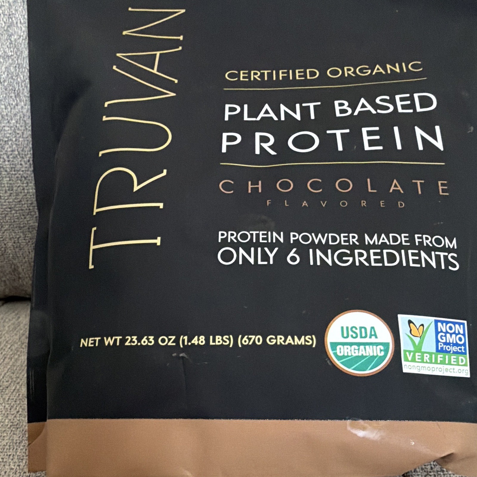 Truvani Certified Organic Vegan Plant-Based Protein Powder, Chocolate, 23.63 oz