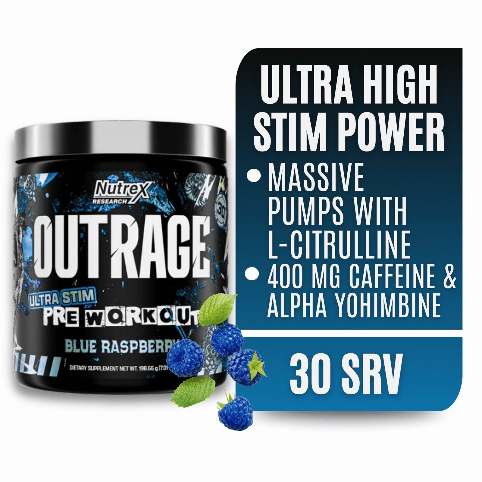 Nutrex Research OUTRAGE Lemon Lime High Intensity Pre Workout Powder 30 Servings