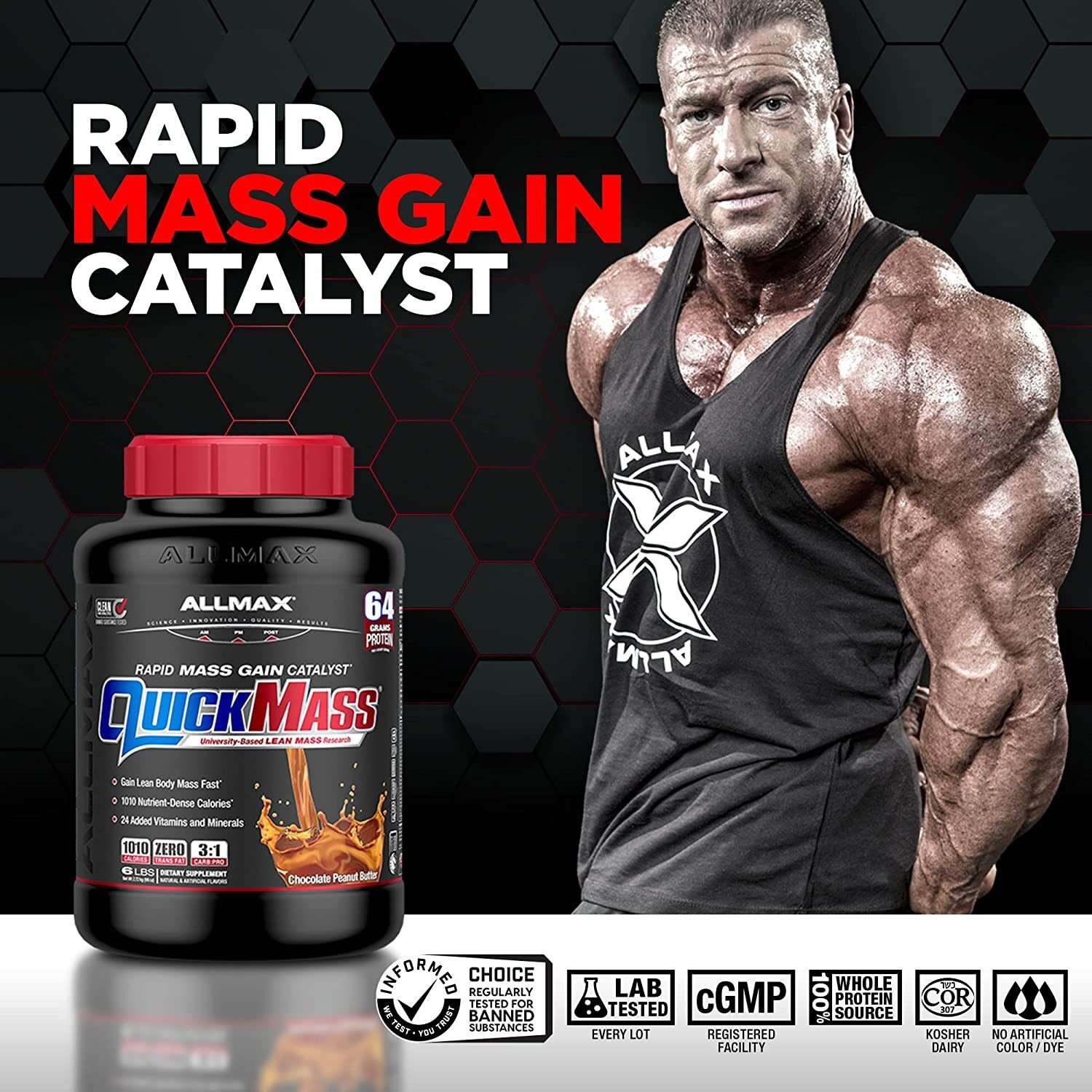 Allmax Quickmass Chocolate Weight Gain Powder Supplement 3.5 LBS, Exp:27JN