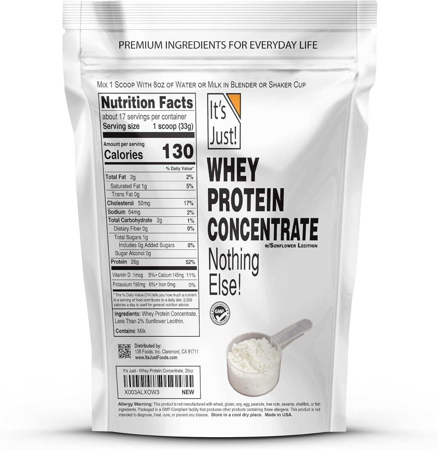 100% Whey Protein Concentrate – 1.25 lbs for Muscle Recovery & Post-Workout