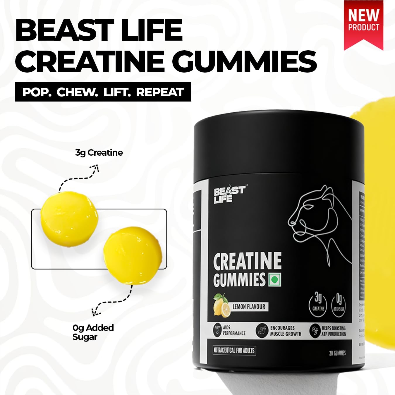 Beast Life Creatine Gummies 30 Count | Lemon | 3g Per Serving