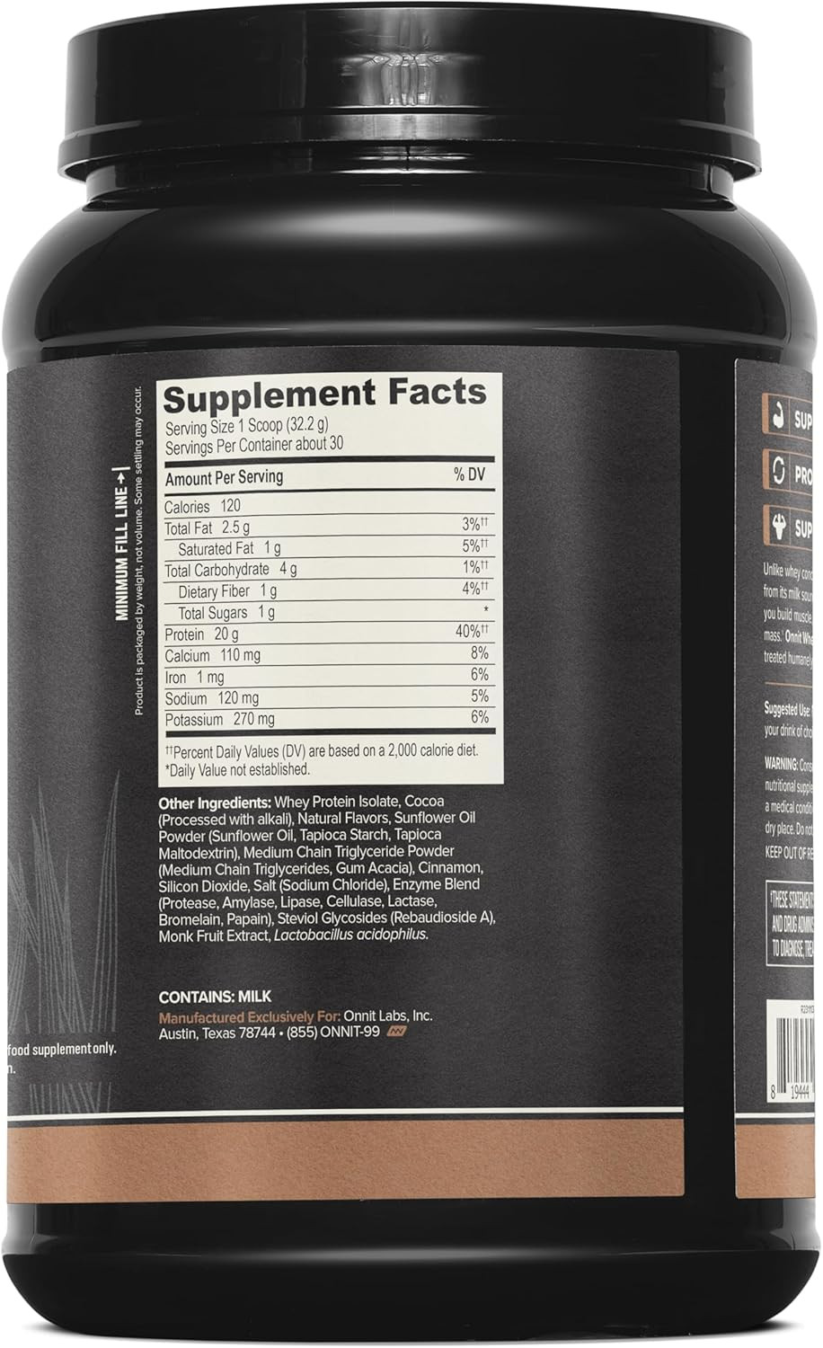 ONNIT Grass Fed Whey Isolate Protein, Mexican Chocolate, 30.7oz