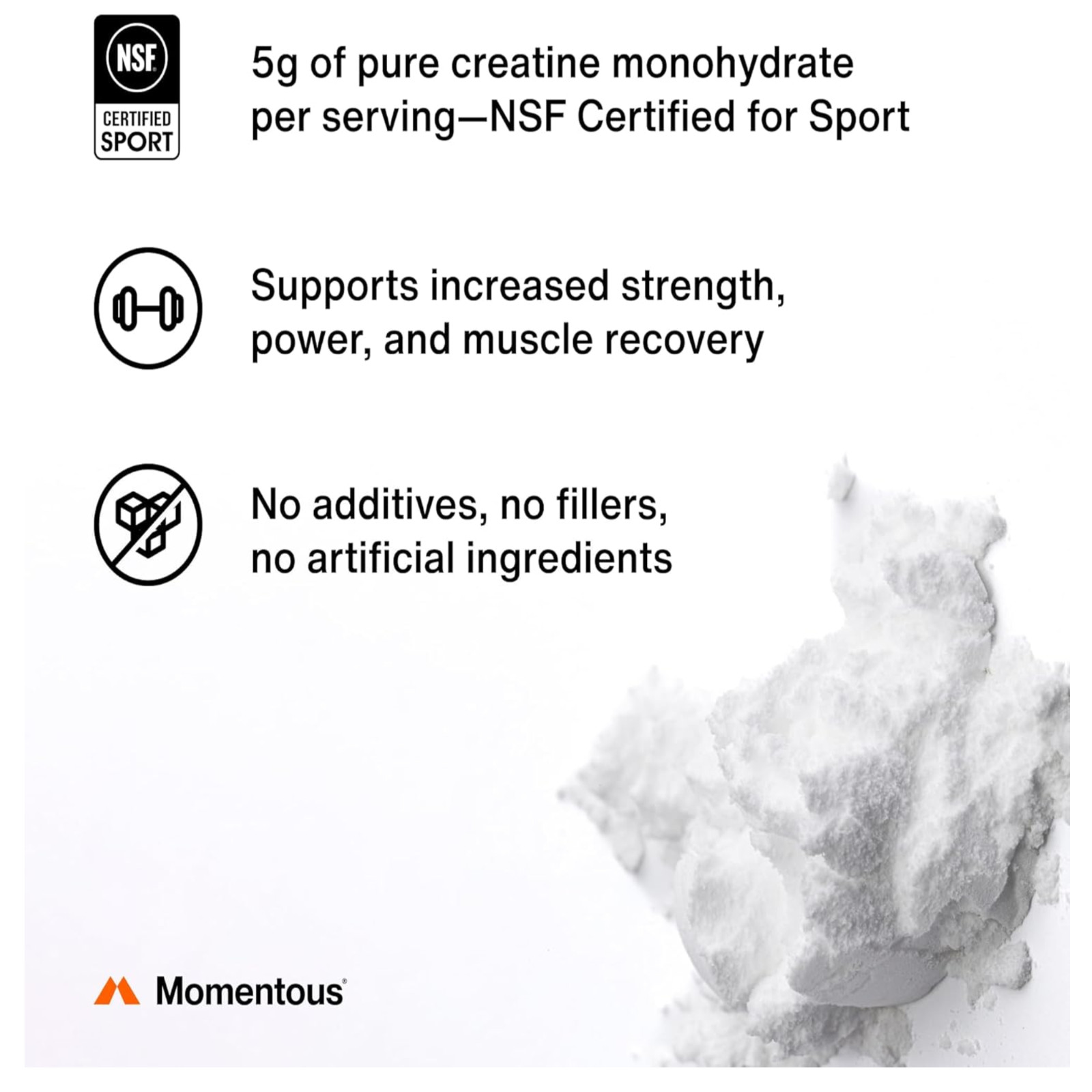 Momentous Creapure Creatine Monohydrate Powder 5g – Strength & Recovery 90srv