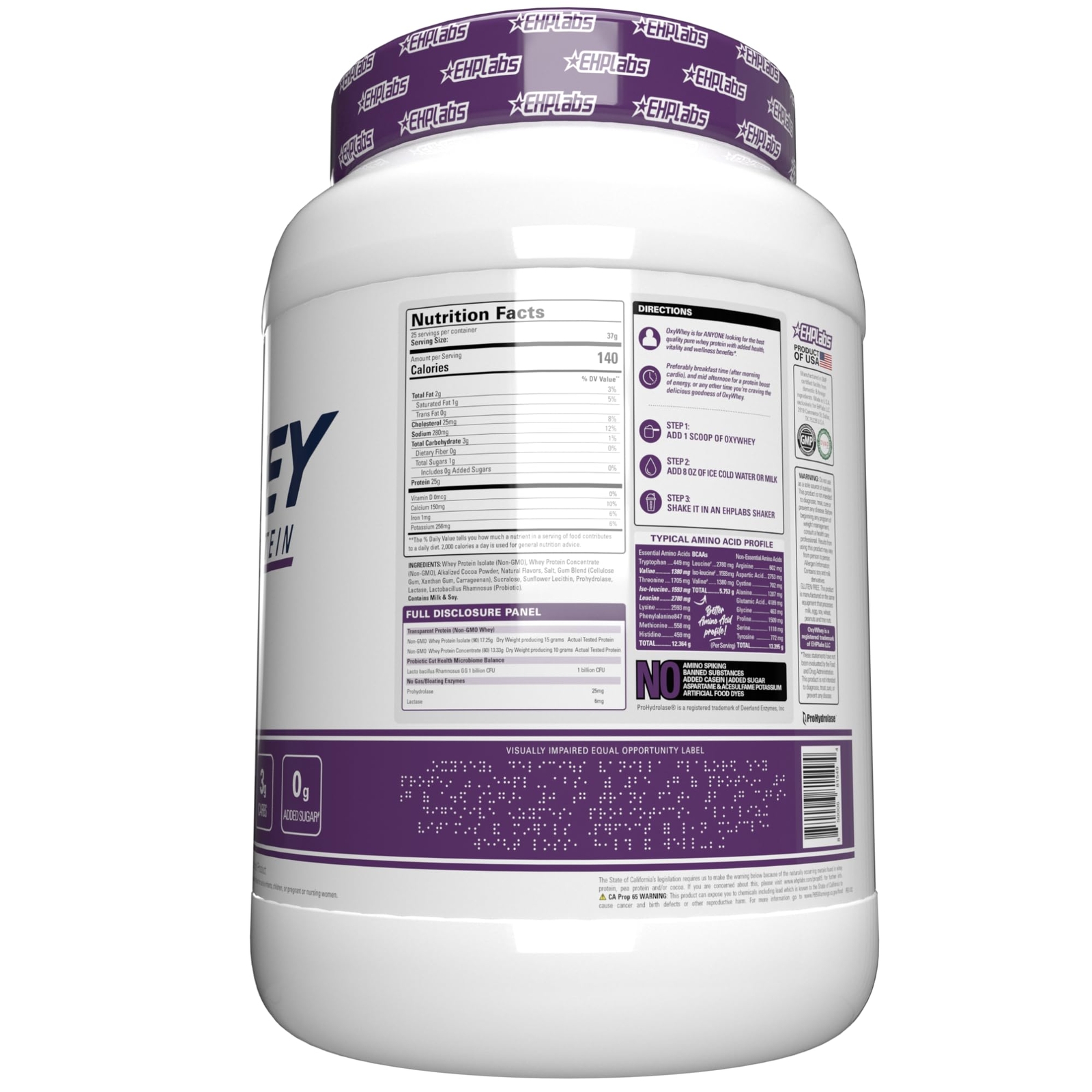 EHP Labs OxyWhey – Whey Protein Isolate, 25g Protein, Sugar-Free, 25 Servings