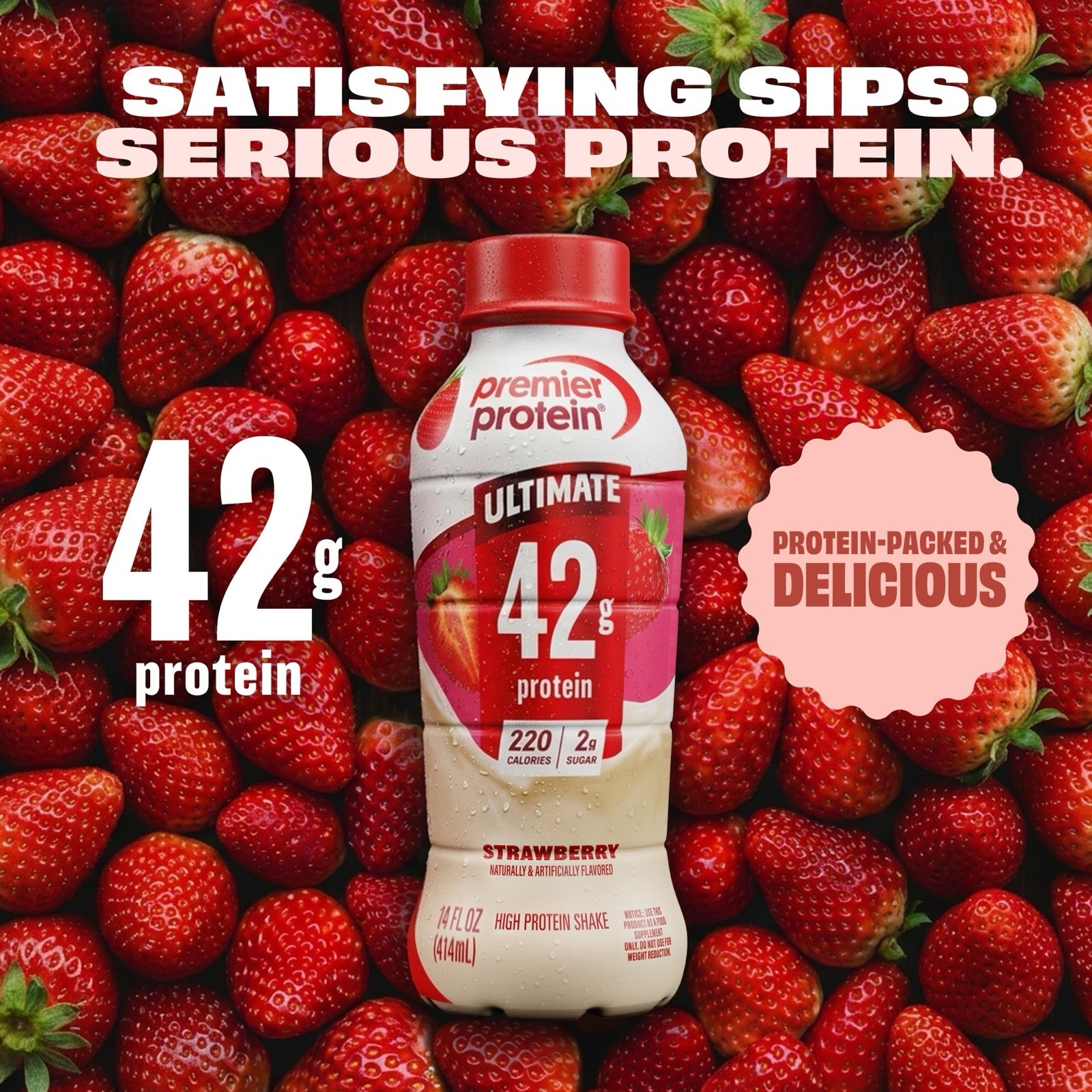 Premier Protein ULTIMATE 42g Protein Shake, Strawberry 🍓 14 Fl Oz, 12 Pack