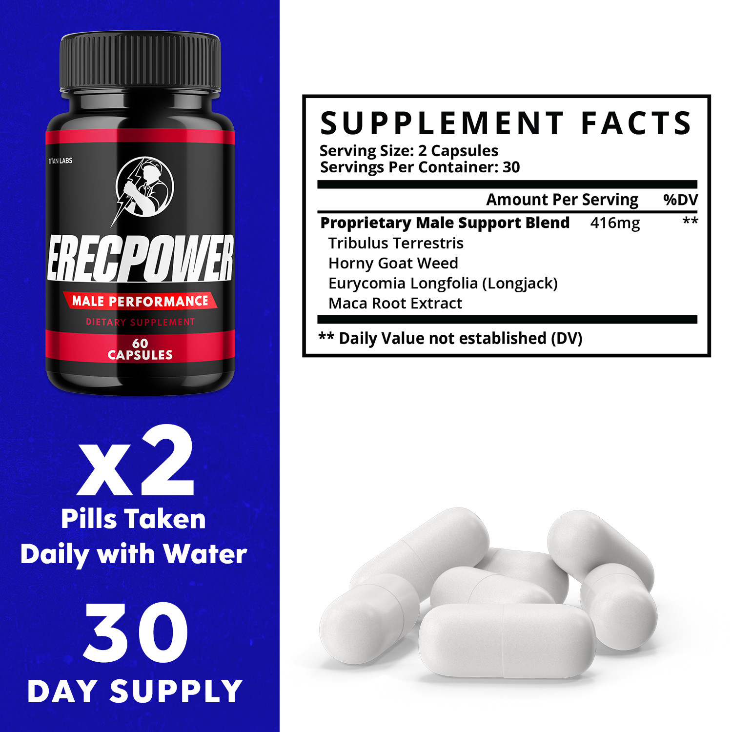 Erecpower for Men, Erec Power Advanced Formula Male Support Pills (60 Capsules)