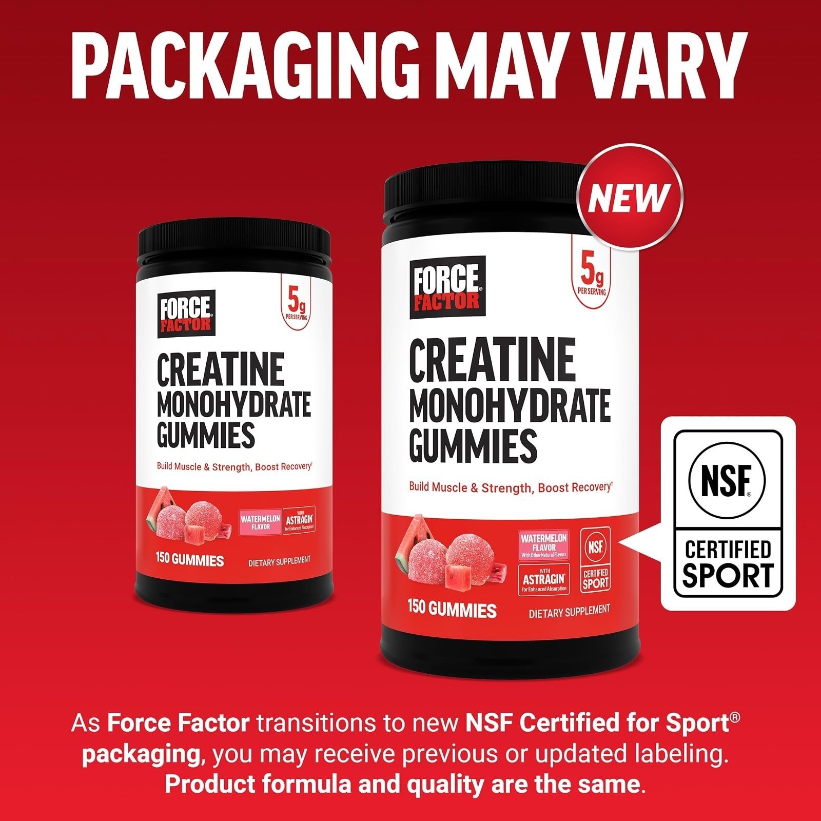Force Factor Creatine Monohydrate Gummies – 150 Count, Watermelon Flavor