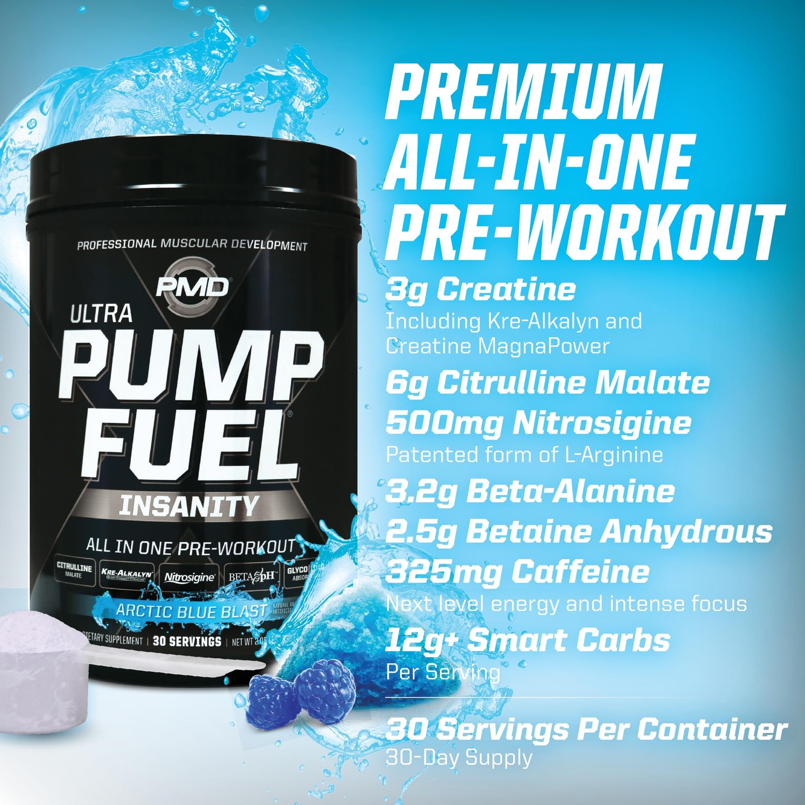 PMD Sports Pump Fuel Ultra 2.05 Pound (Pack of 1), Arctic Blue Blast