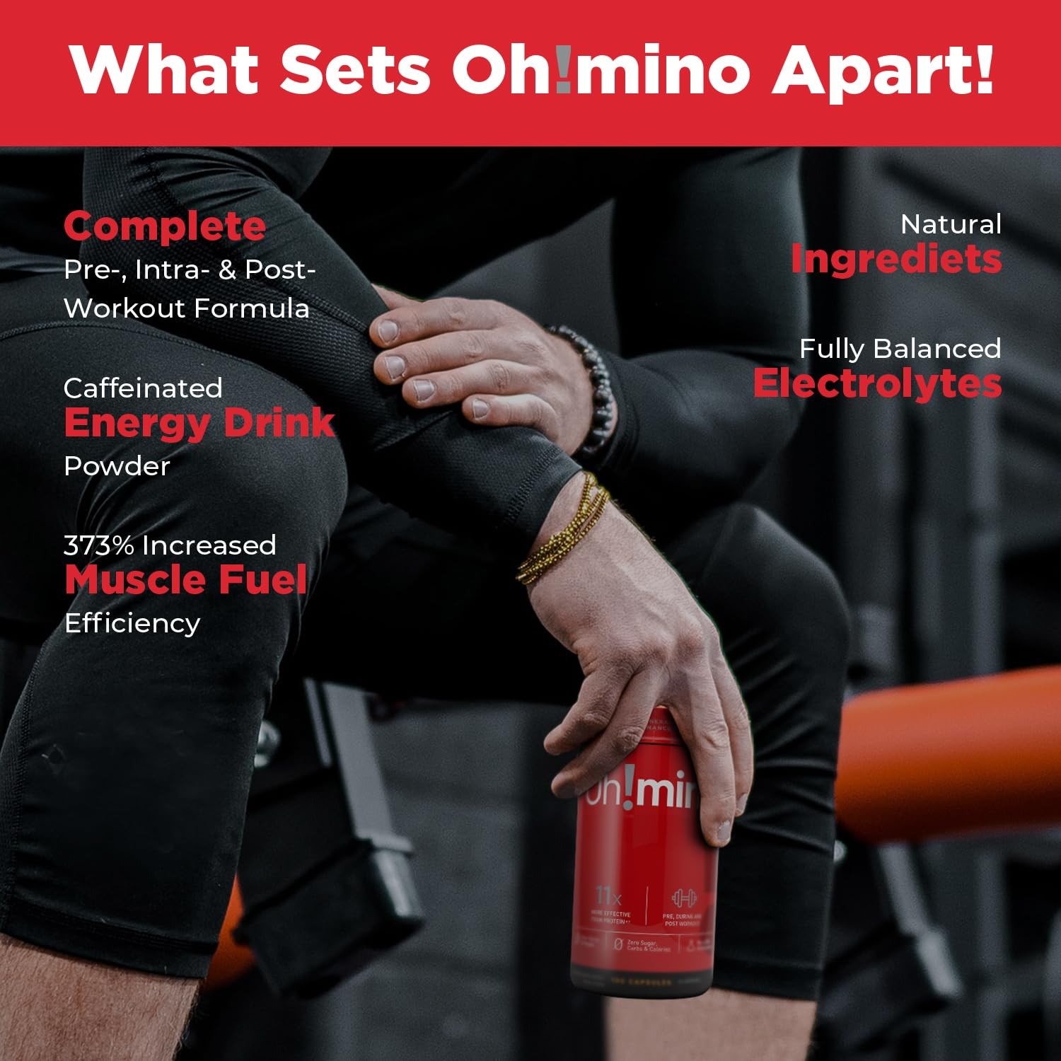 Ohmino Essential Amino Acids Supplement, Caffeinated Capsules, All 9 EAAs, BC…
