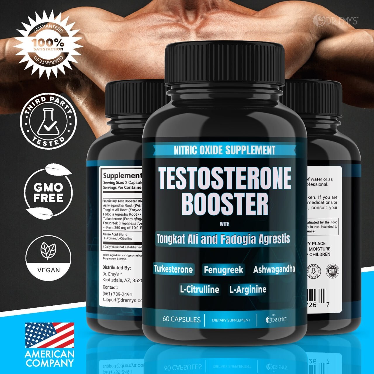 (5 Pack) Testosterone Supplement Booster Capsules Blood Flow Nitric Oxide