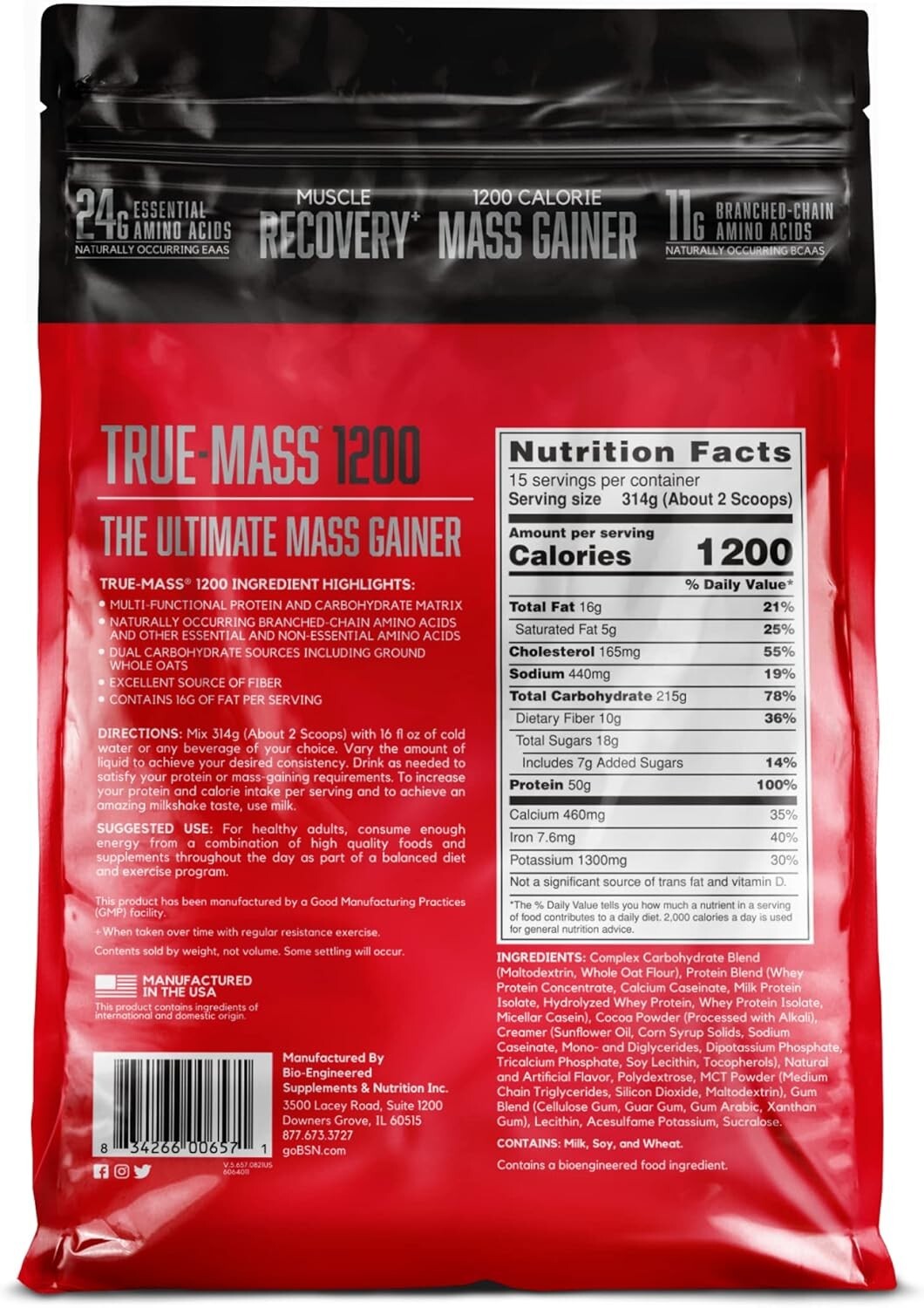 BSN True-Mass 1200 High Calorie Weight Mass Gainer 10.25LB Bags 3 Flavors New