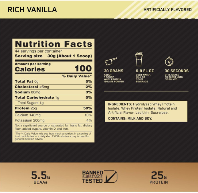 Optimum Nutrition Gold Standard Isolate Vanilla 2.91LB 44Sv