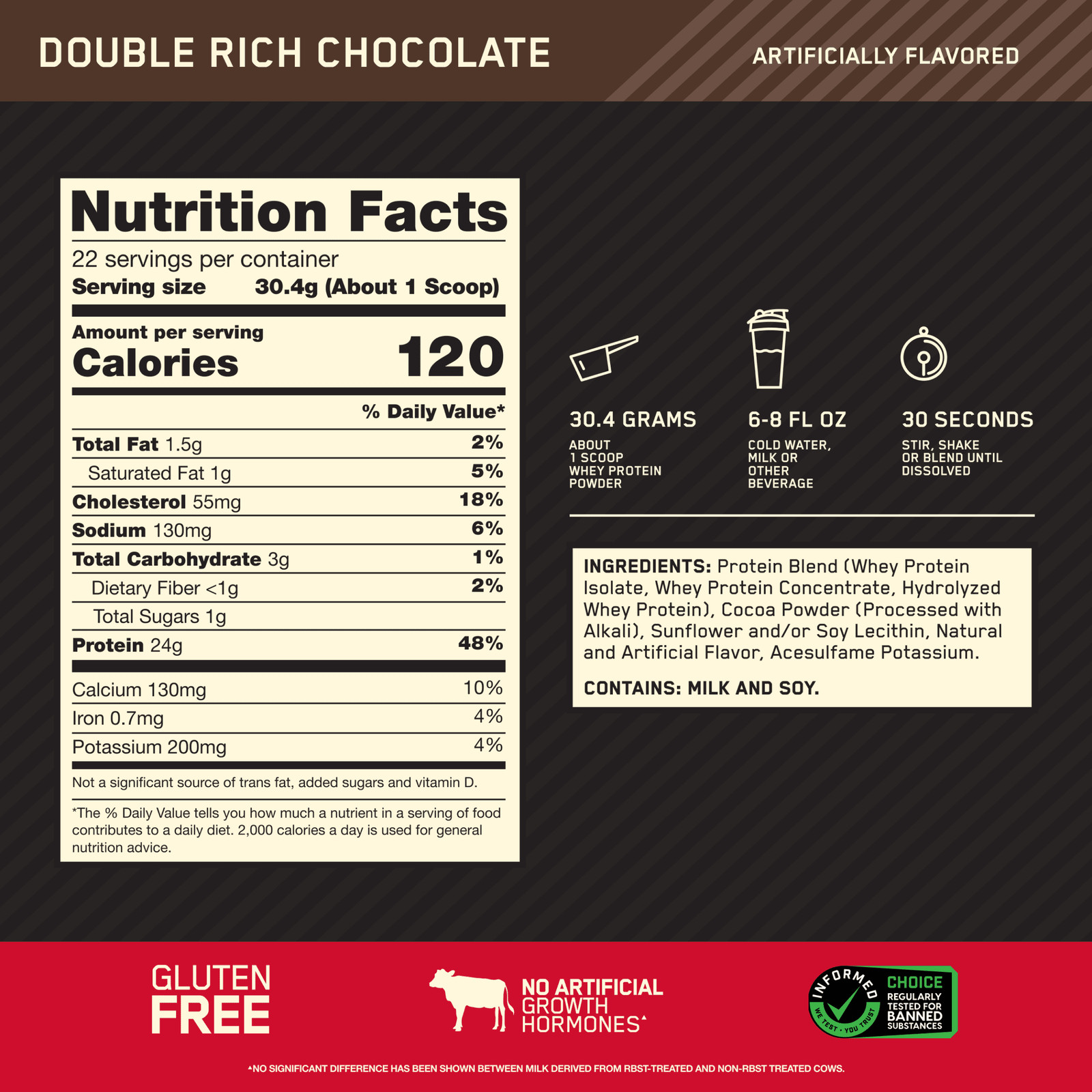 Optimum Nutrition, Gold Standard 100% Whey Protein Powder, Double Rich Chocolate