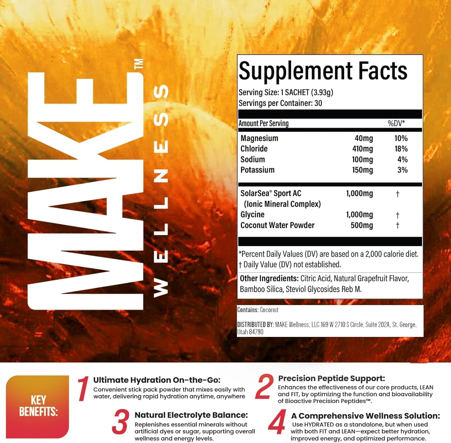 Make Wellness Hydrated Grapefruit Hydration & Electrolyte Drink Mix 30 Sachets