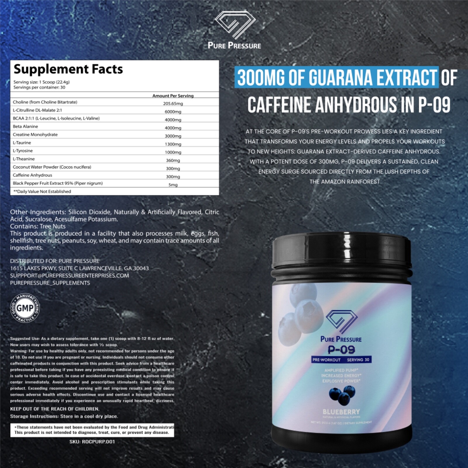 Pure Pressure P-09 Pre Workout Powder Creatine Beta-Alanine Guarana