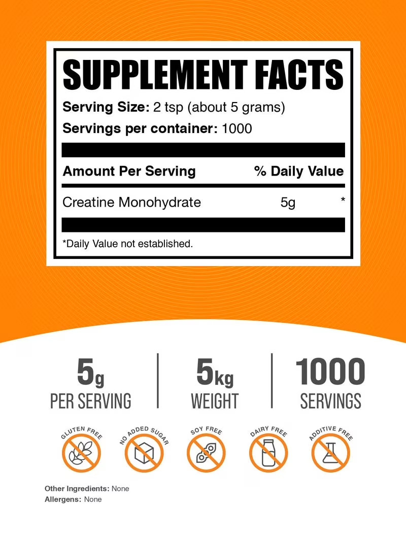 Bulksupplements Creatine Monohydrate Powder – Micronized, Pure Creatine, 5G per