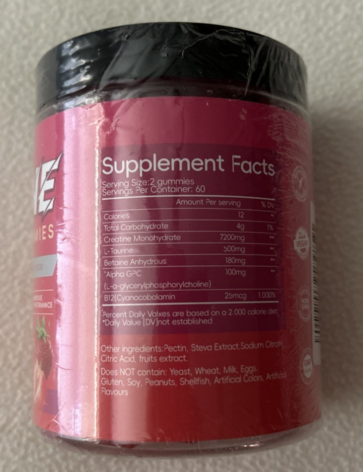 Creatine Monohydrate 7200mg Gummy 120 Count Gummies Sugar Free Expires 10/9/26