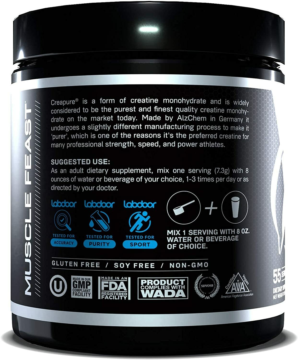 Muscle Feast Creapure Creatine Monohydrate Powder, Keto Gluten-Free, 300G