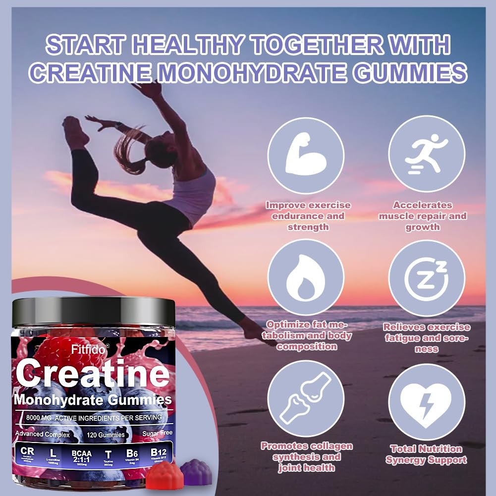 Fitfido Creatine Monohydrate Gummies 120 Count