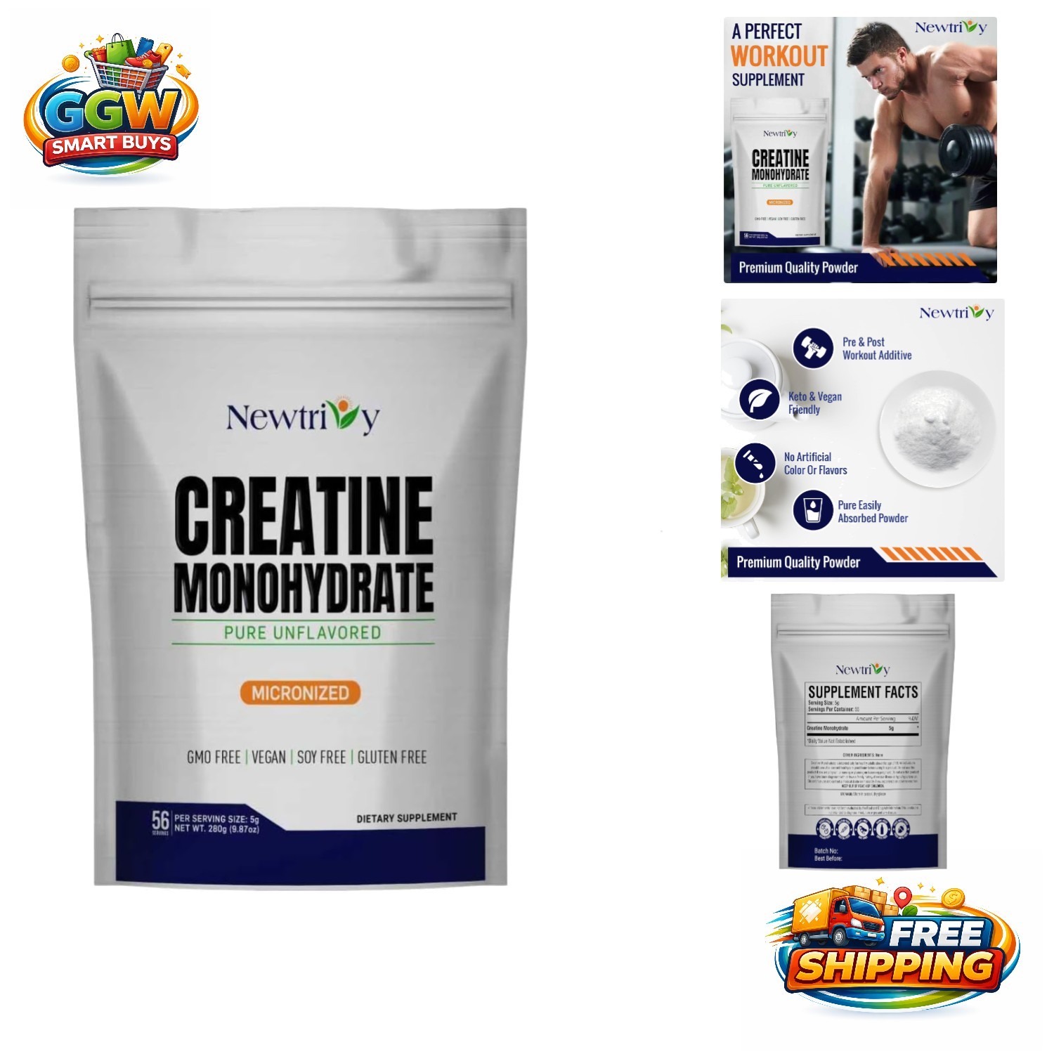 99.9% Pure Micronized Creatine Monohydrate – Unflavored, 280g for Optimal Per…