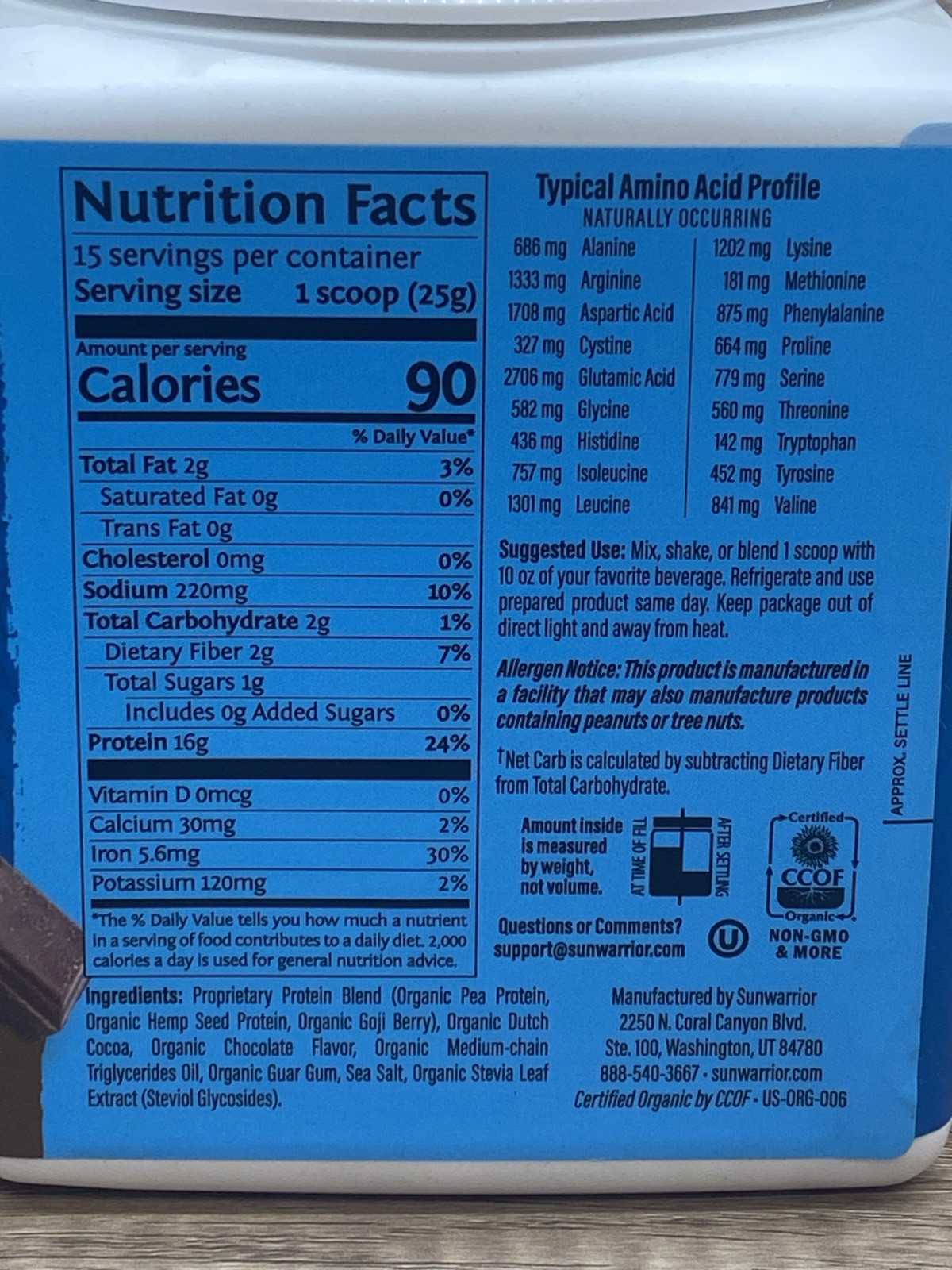 2 Warrior Blend Organic High Performance Protein Powder 13.2 Oz (375g) Chocolate