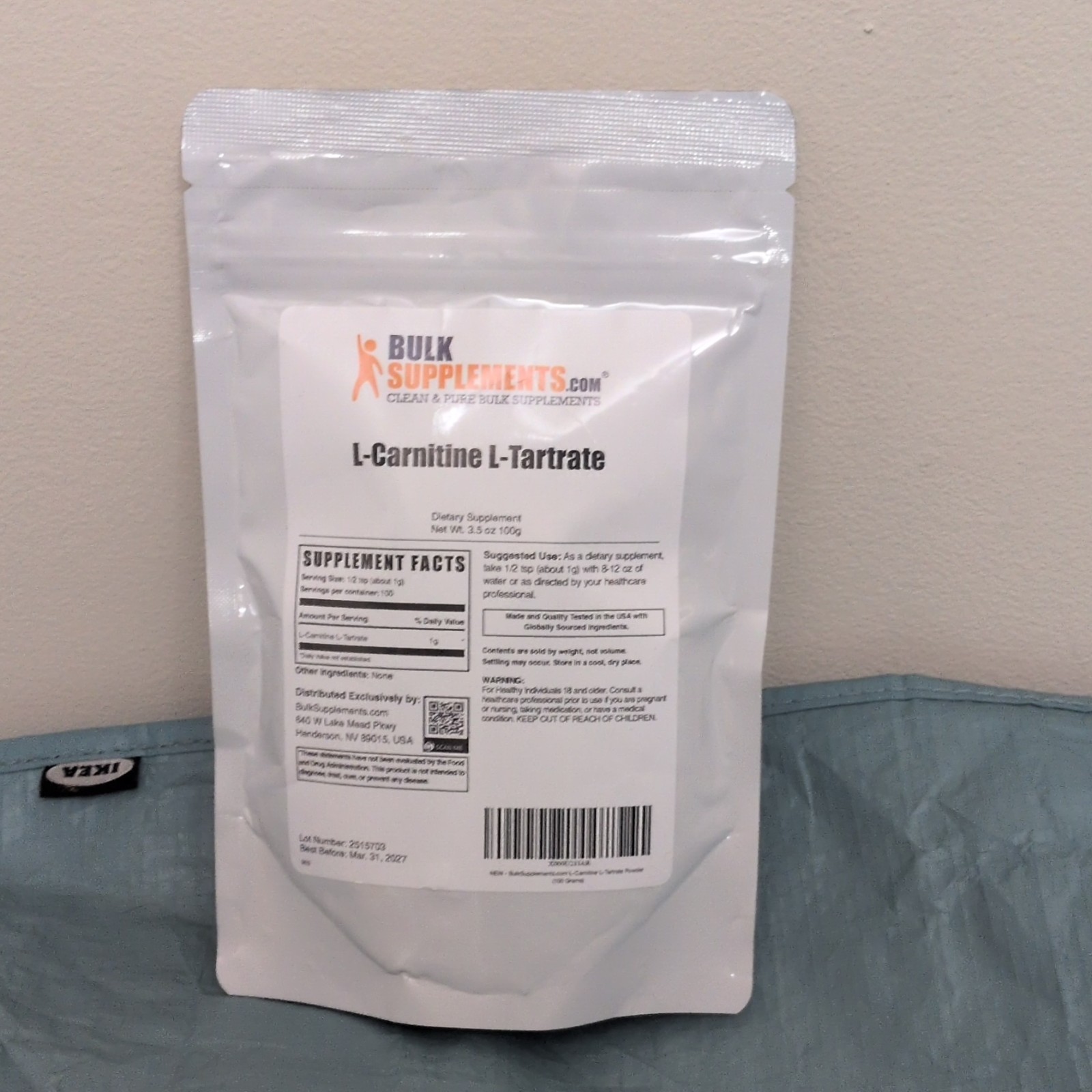 Bulk Supplements L-Carnitine L-Tartrate Powder 3.5 oz Fitness Amino Acid