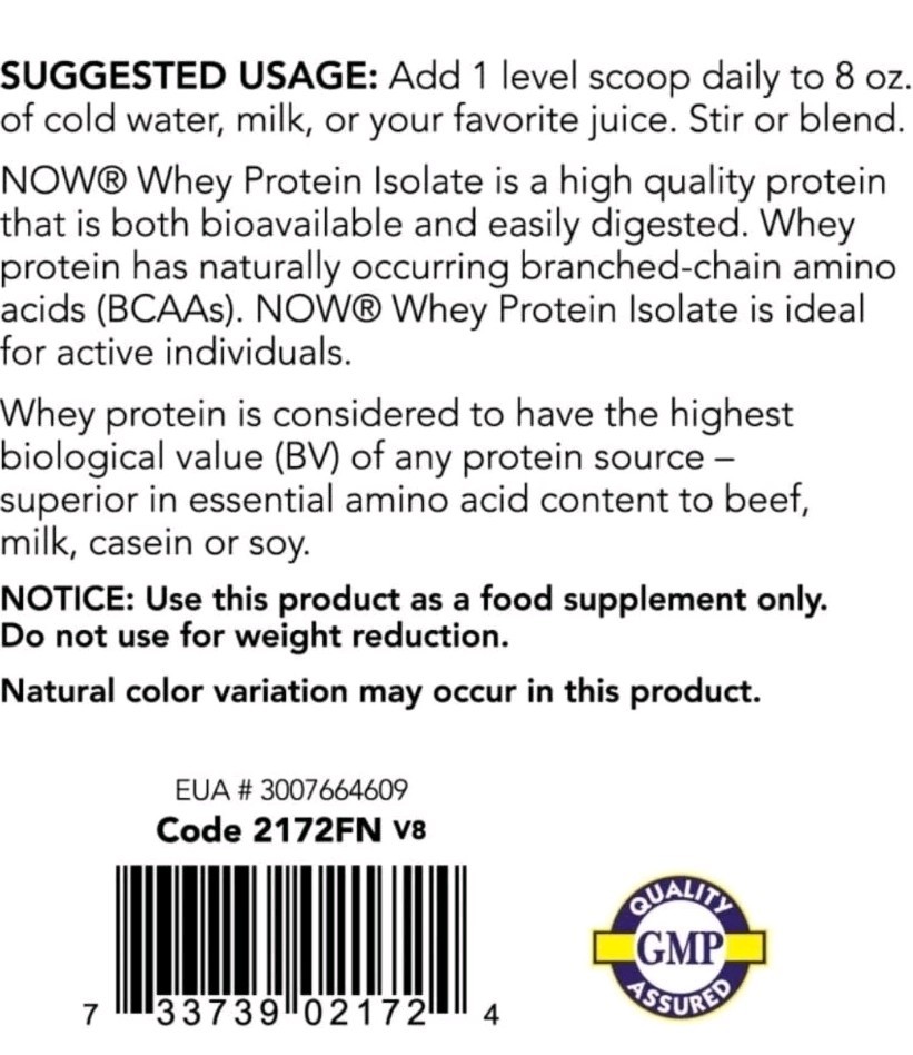 Now Sports Whey Protein Isolate 1.8 Lbs Creamy Chocolate Exp. 03/26