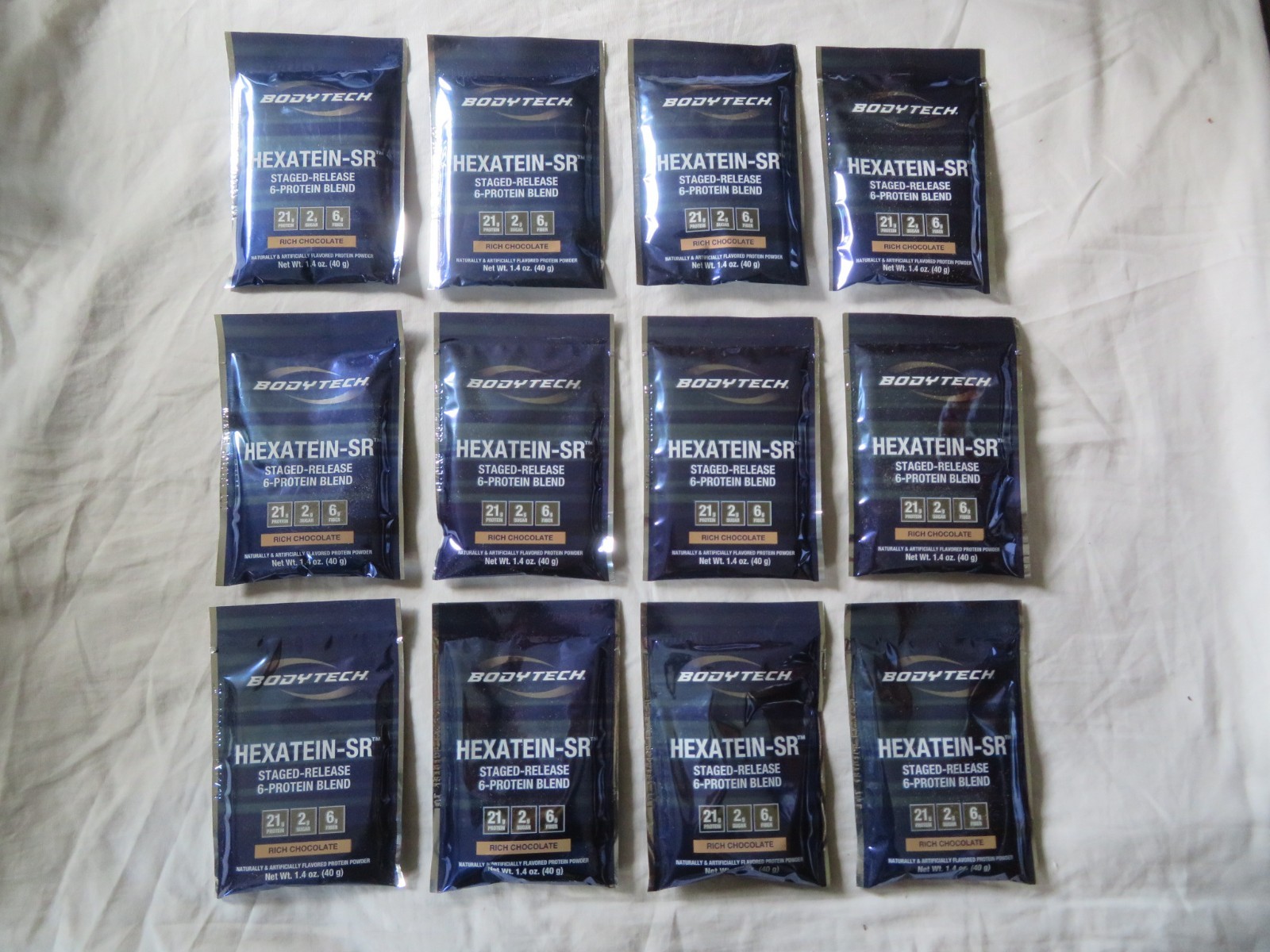 (12) Count Lot Bodytech Hexatein-SR 6-Protein Blend Rich Chocolate 1.4 Oz Each