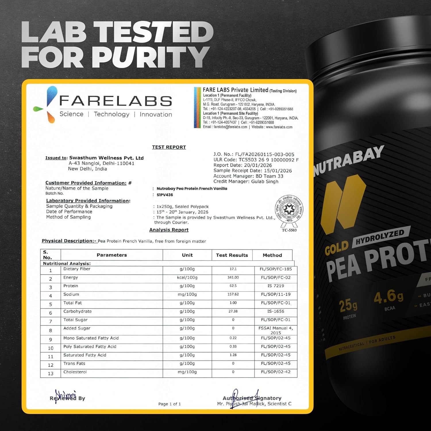 Plant Based Protein Powder 25g Protein ,4.6g BCAA | French Vanilla , 12 Servings
