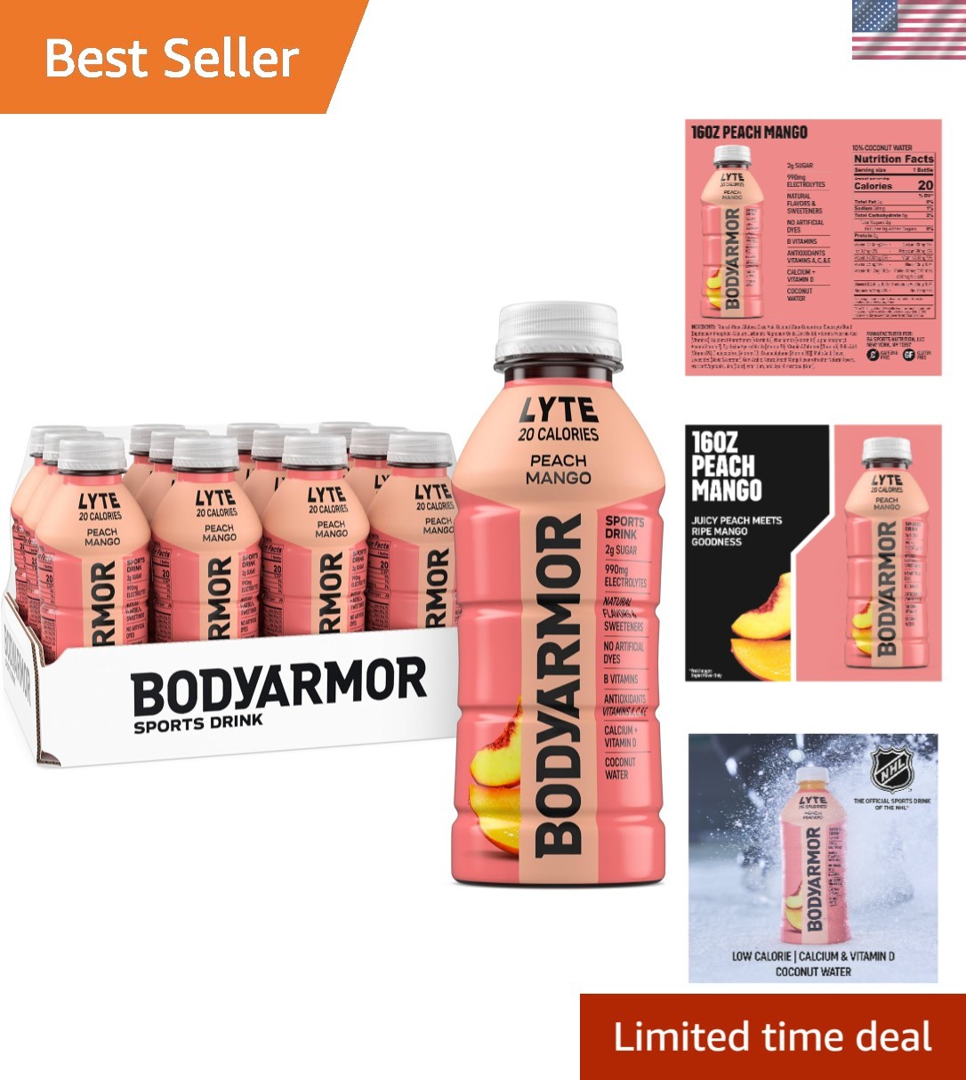 12-Pack Lyte Peach Mango – Low-Calorie Electrolyte Drink for Active Lifestyles