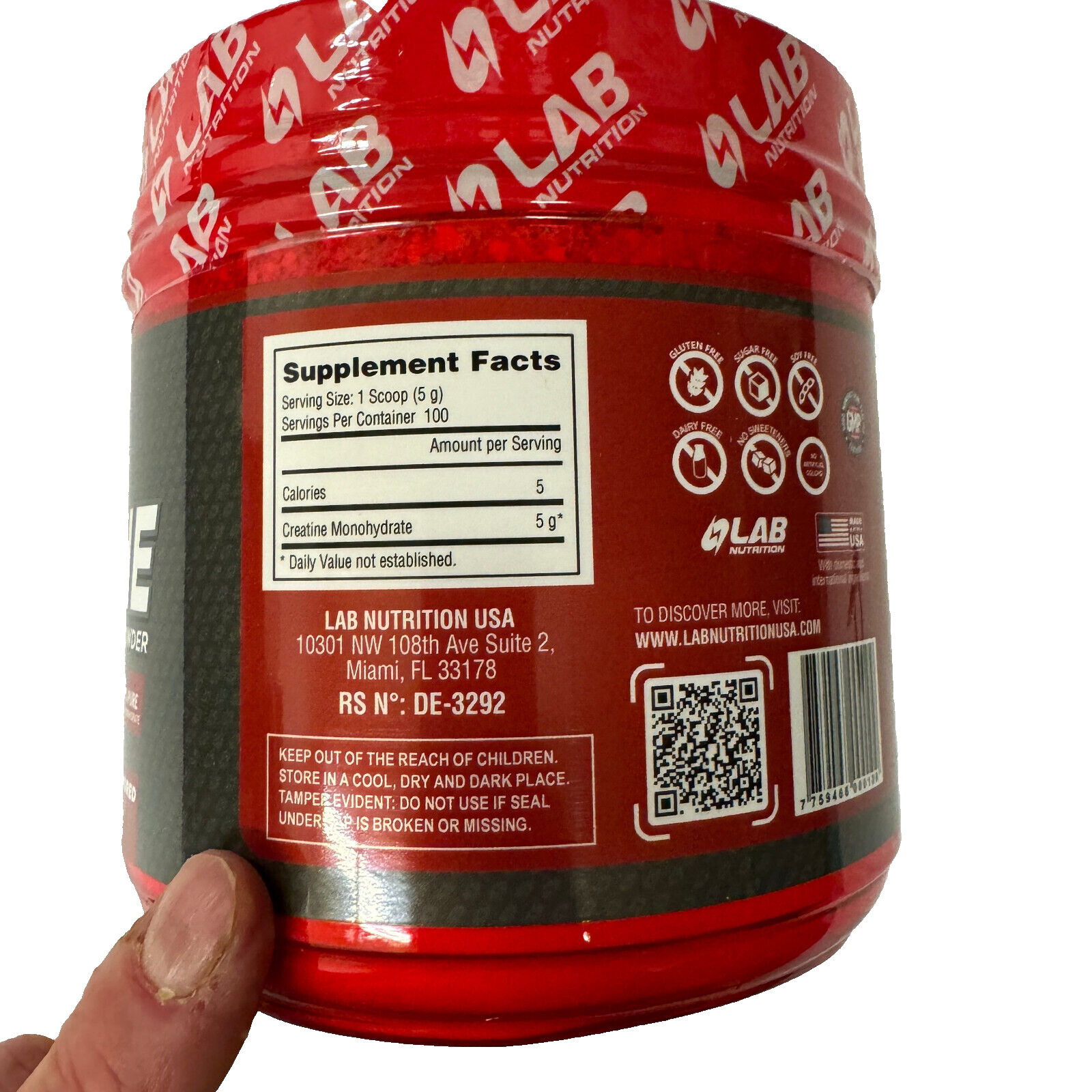 Lab Nutrition Micronized Creatine Unflavored 500G 1.1 LBS – Made in USA