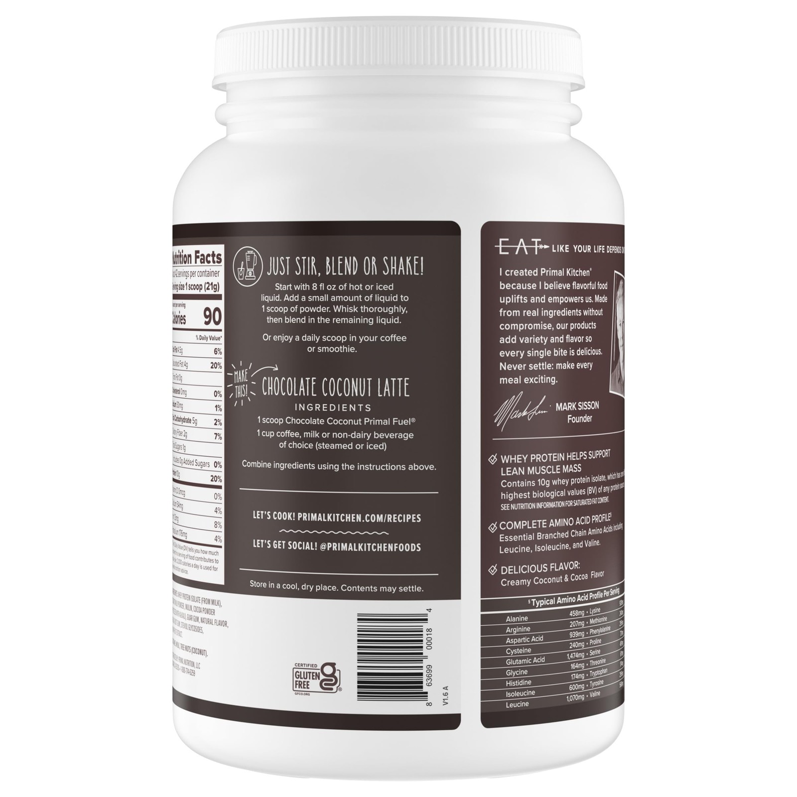 Primal Fuel Chocolate Coconut Whey Protein Powder, Gluten and Soy Free, 1.94 …