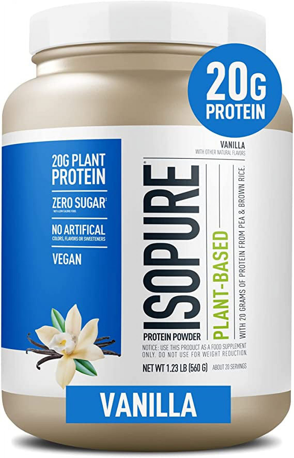 Vegan Protein Powder from Isopure, with Monk Fruit Sweetener Vanilla 22 Servings