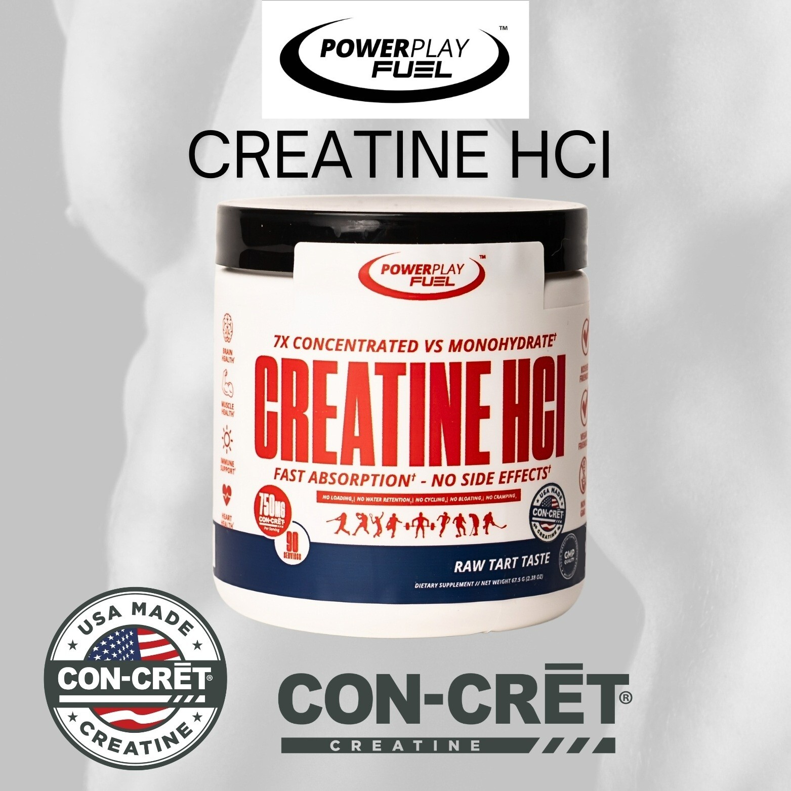 Power Play Fuel CREATINE HCl Powder – Raw Tart Taste, 67.5 G, 90 Servings