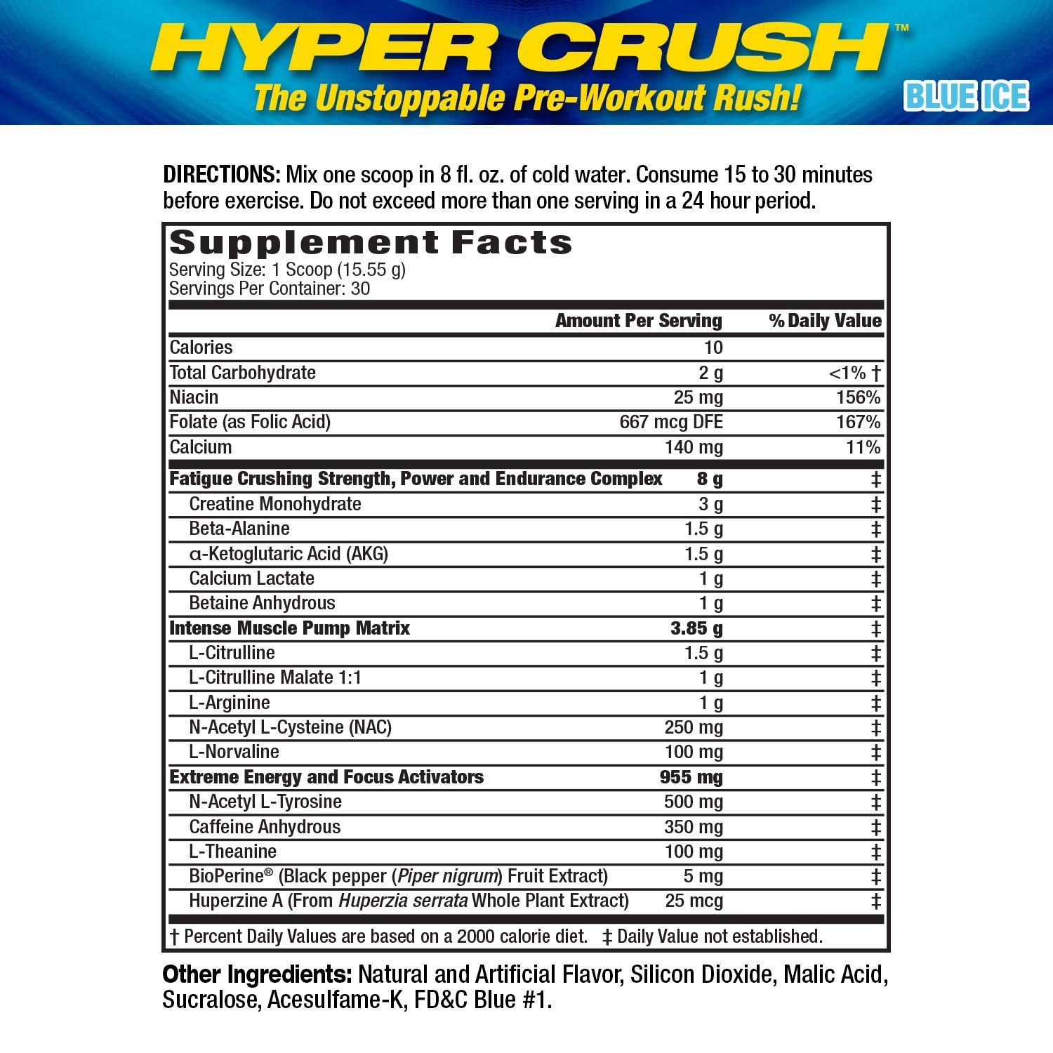 Pre Workout Powder with Creatine – Energy Boost, Blue Ice Flavor, 30 Servings