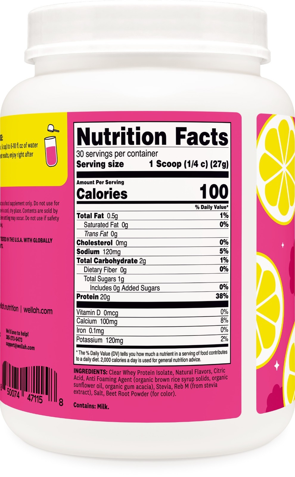 Wellah Clear Whey Protein Isolate Powder (Raspberry Lemonade) 30 Servings