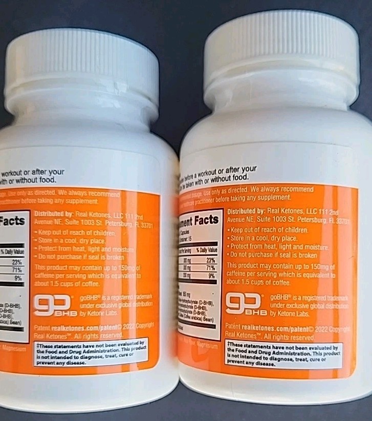 2 Boxes: Real Ketones D-BHB Capsules Charged 30 Caps ea 11/26