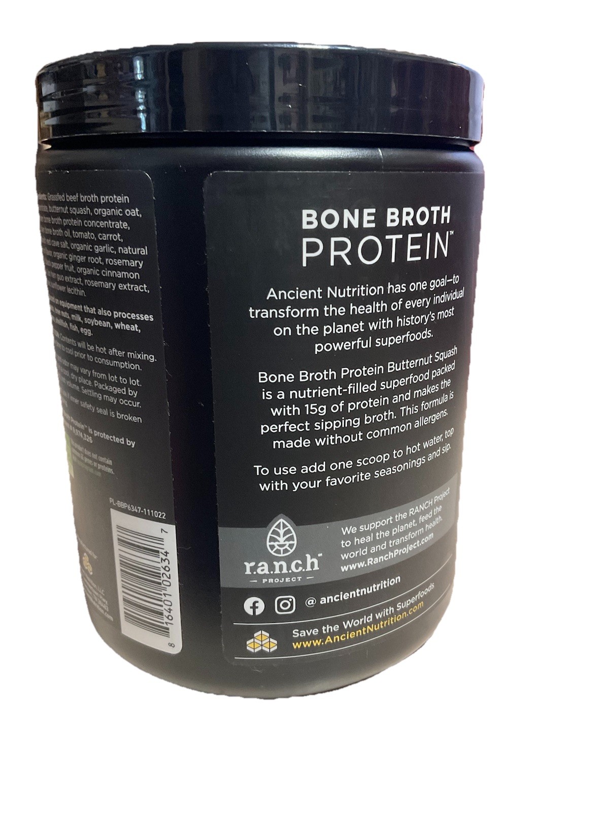 Ancient Nutrition Bone Broth Protein Butternut Squash Flavor Sipping Broth