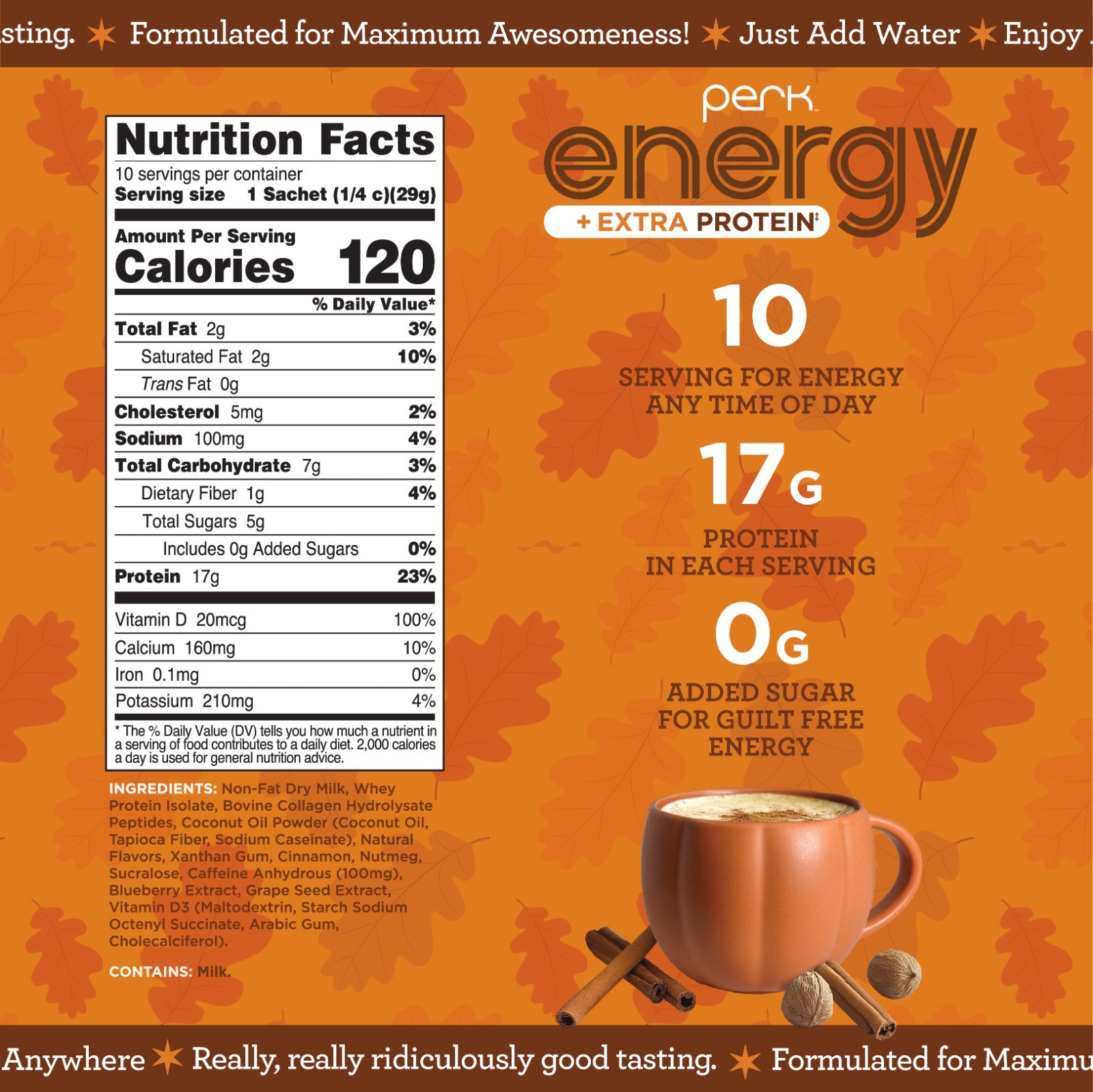 Perk Energy + Extra Protein Powder (Pumpkin Spice Latte) 10 Packets