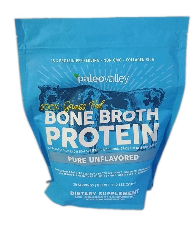 Paleo Valley 100% Grass Fed Bone Broth Protein Pure Unflavored 1.12 Lbs. BB 9/27
