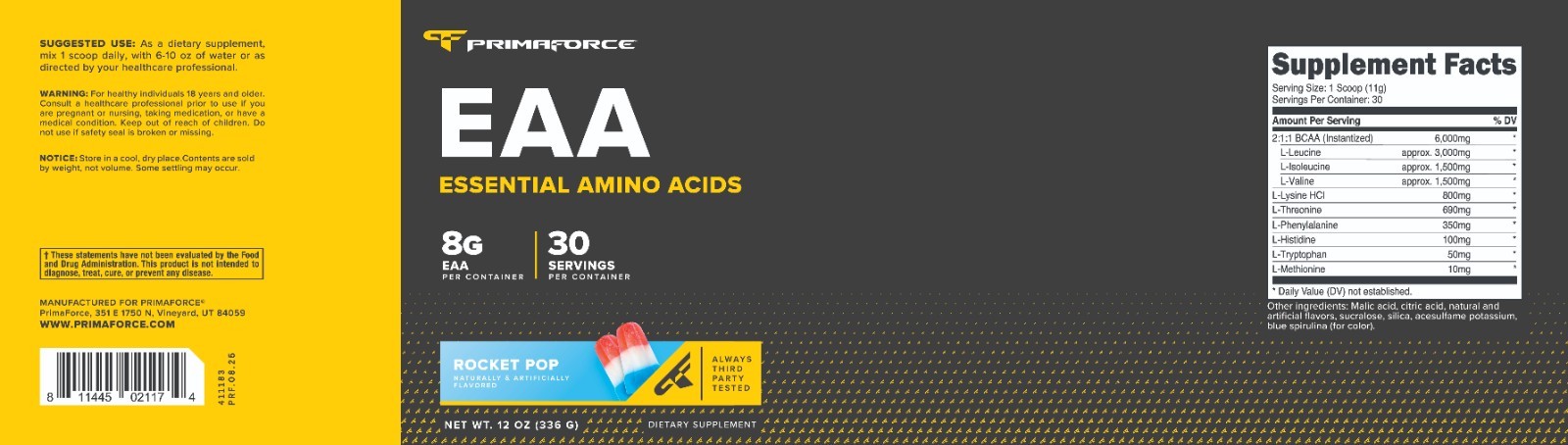 PrimaForce EAA Powder 30 Servings (Rocket Pop) – Essential Amino Acids