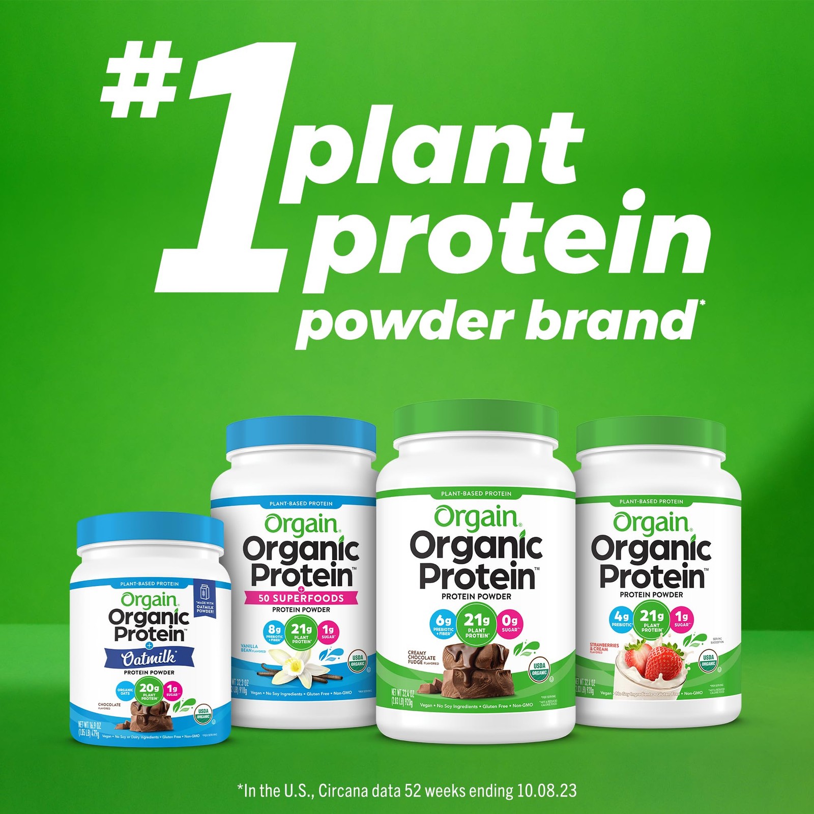 Orgain Organic Vegan Protein Powder, Vanilla Bean + Chocolate Fudge – 21g Plant