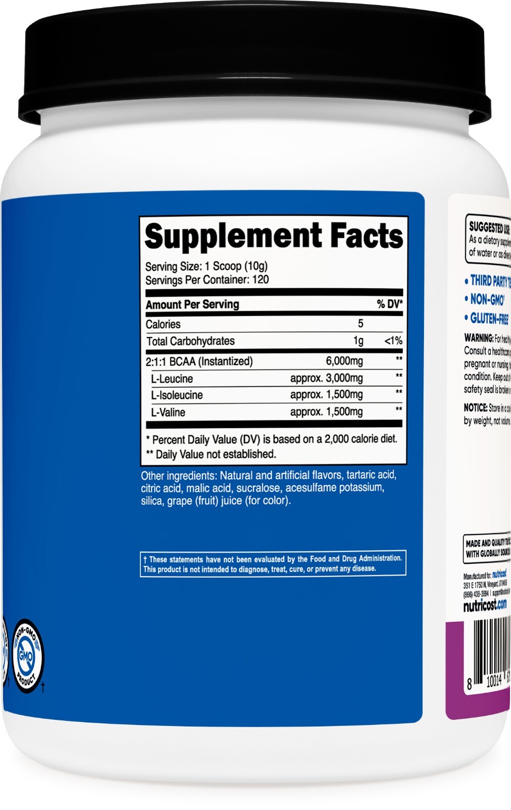 Nutricost BCAA Powder 2:1:1 (Grape, 120 Servings) – Gluten Free, Non-GMO