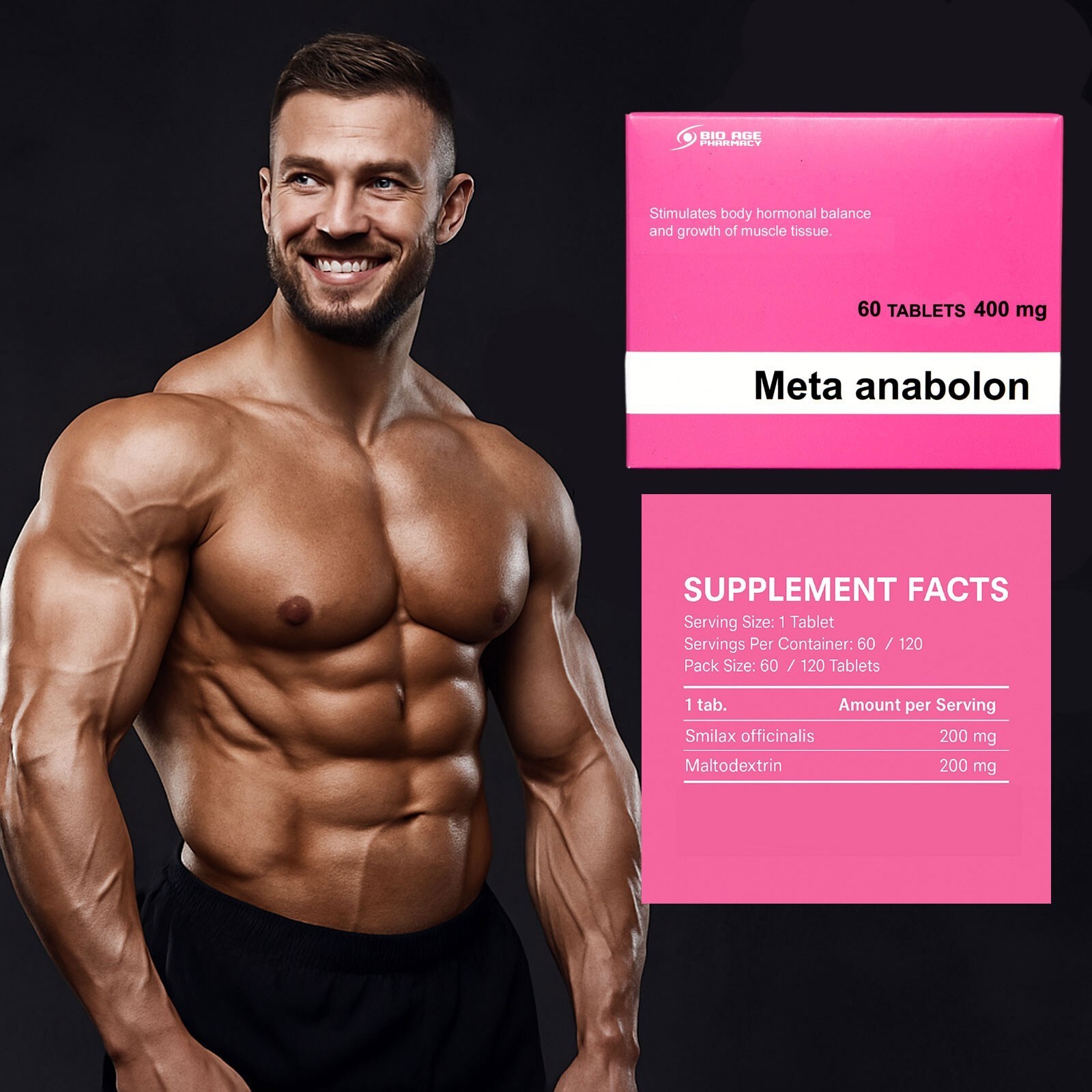 META ANABOLON Testosteron Booster Testo Libido -Smilax officinalis Muskelaufbau