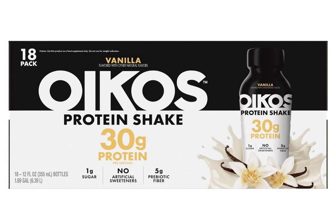 Oikos Vanilla Protein Shake 18-Pack, 30g Protein per 12oz Bottle