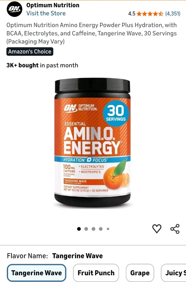 Optimum Nutrition Amino Energy Plus Hydration Tangerine Wave, 30 Servings