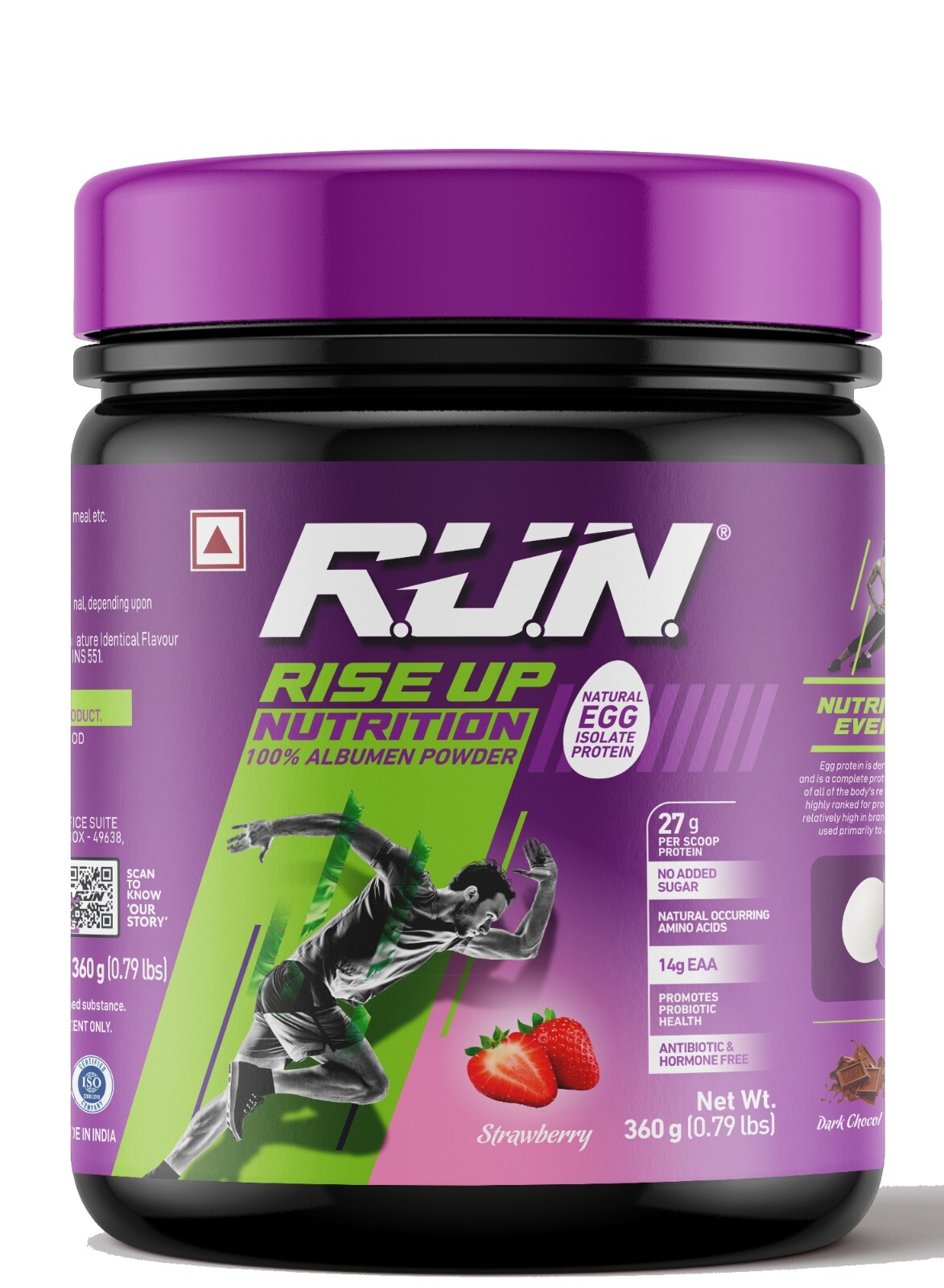 RUN Natural Egg White Protein Powder, 27g Protein, Lactose Free, 0.80 lbs/360 g