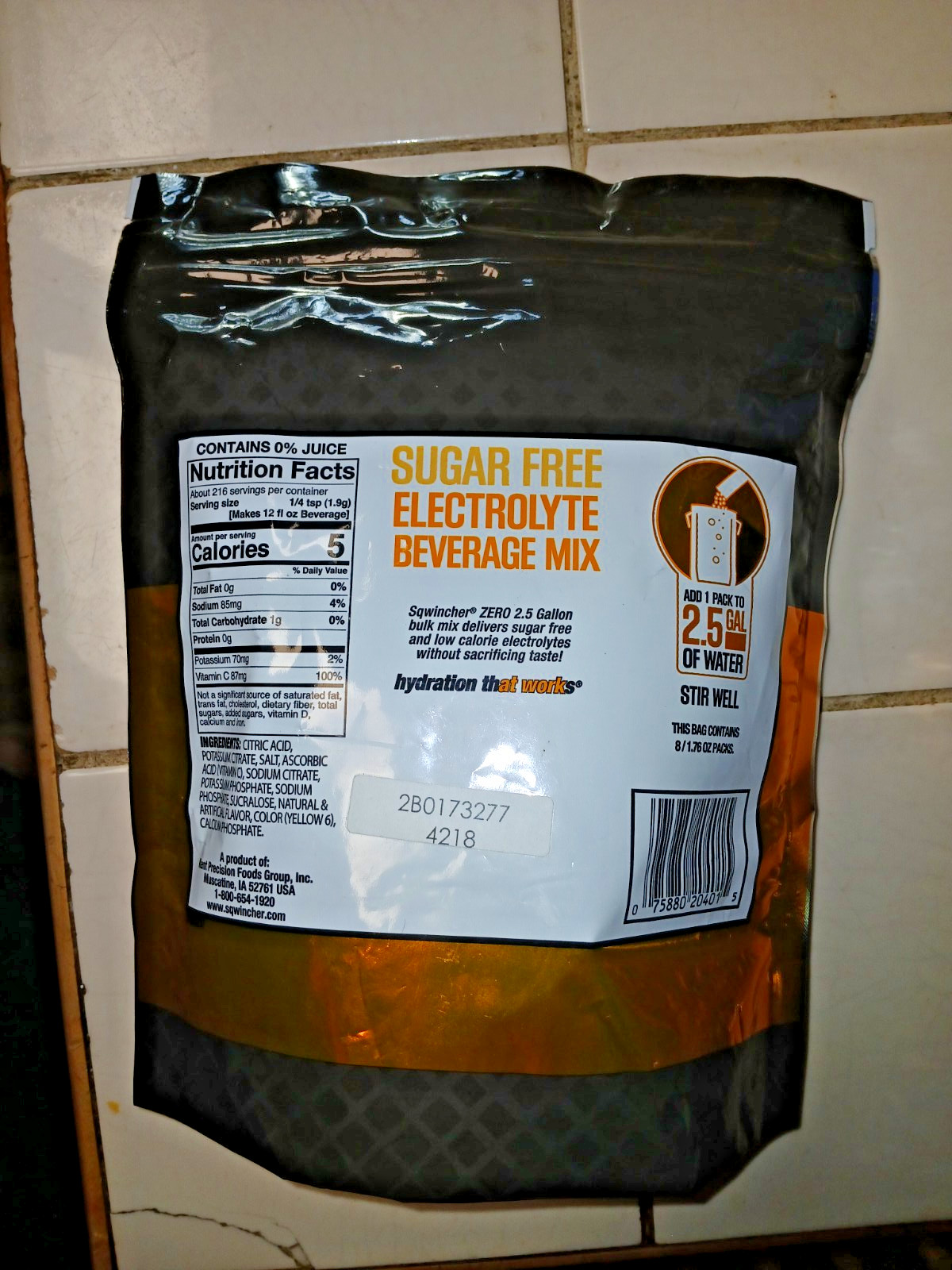 Sqwincher Powder Electrolyte Drink Mix Makes 2.5 Gallons each Packet orange