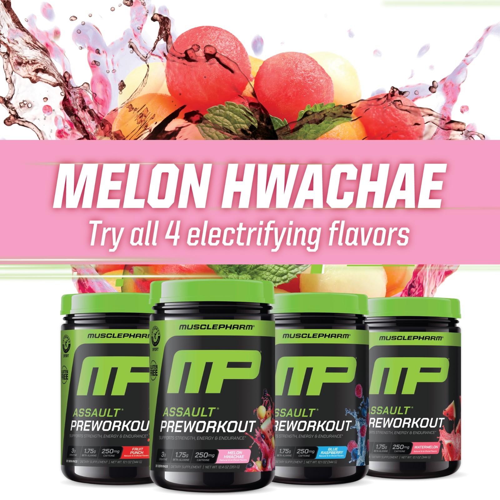MusclePharm Assault Energy & Strength Pre Workout – 30 Servings, Melon Hwachae