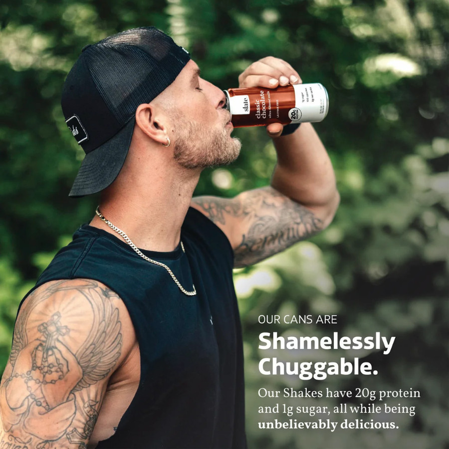 Slate 20G Protein Milk Shakes – Classic Chocolate Shake (11 fl oz), 12 Cans